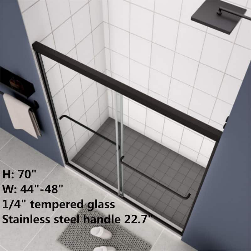 Modland 45''/54''W x 70'' H Glass Double Sliding Shower Door in Black/Chrome