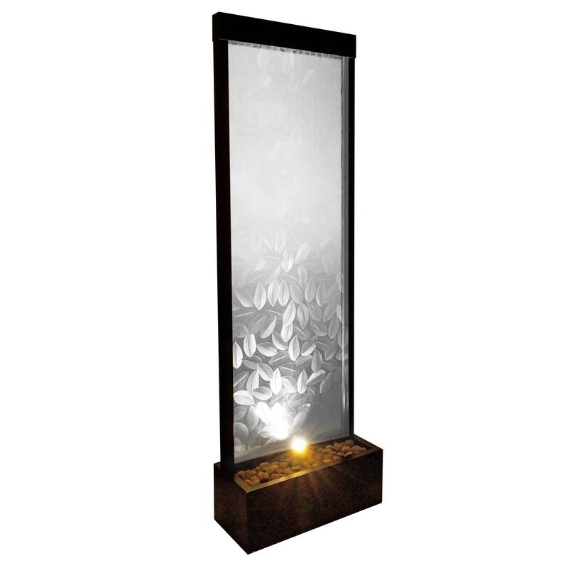 Alpine Corporation MLT156 Indoor/Outdoor Glass Panel Fountain with Embossed Leaves, Modern Waterfall Fountain, 72"H, Clear