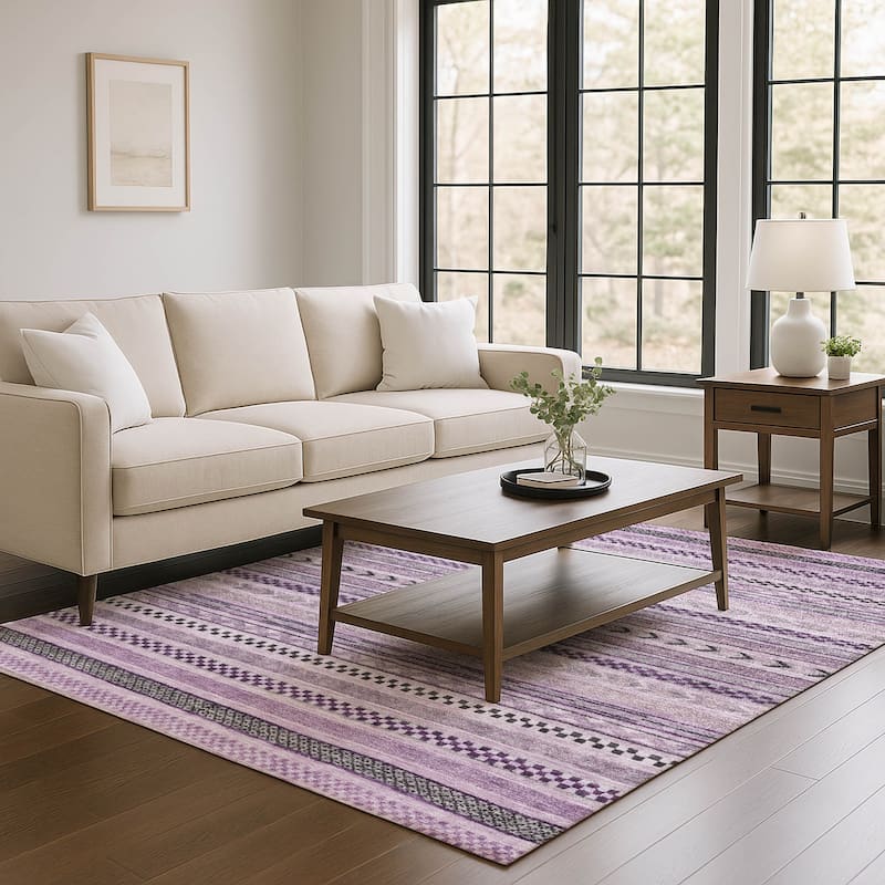 Premium Washable Super Soft Boho Stripes Mayfield Rug - Plum - 8' x 10'