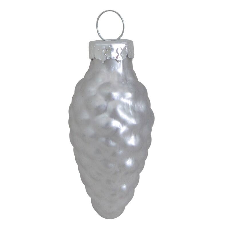 Matte Finish Glass Christmas Pinecone Ornaments 1.75" 45mm Silver 56Ct