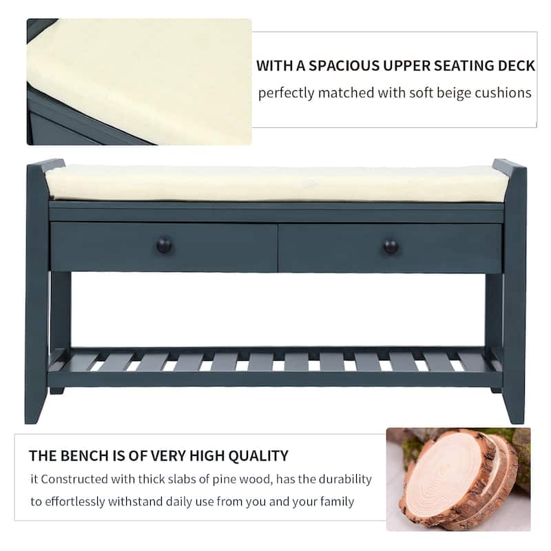 Multipurpose Entryway Storage Bench Shoe Rack With Cushioned Seat and 2 ...