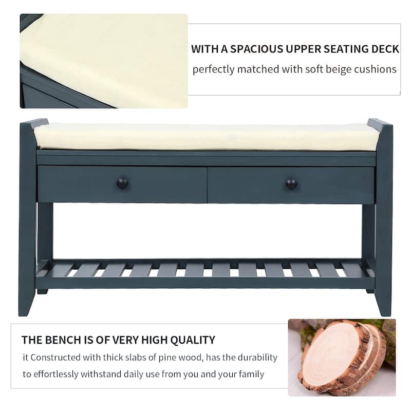 Shoe Rack with Cushioned Seat and Drawers, Multipurpose Entryway Storage Bench