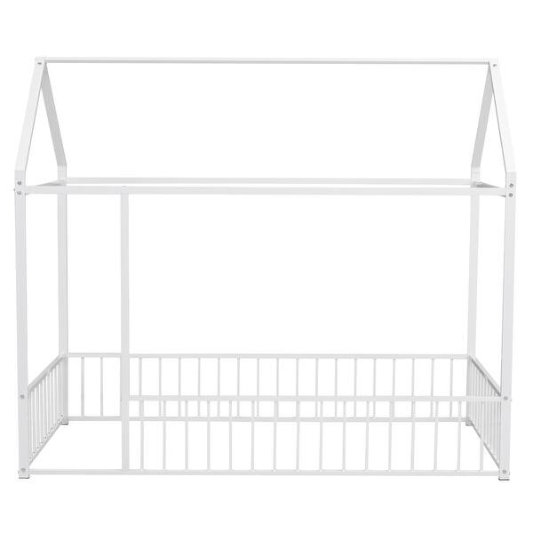 slide 2 of 9, Twin Montessori Floor Bed House Bed Frame with Fence Rails, Navy Blue White - Twin