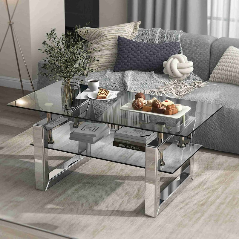 W 39.4" X D 19.7 " X H 17.7" Transparent tempered glass coffee table