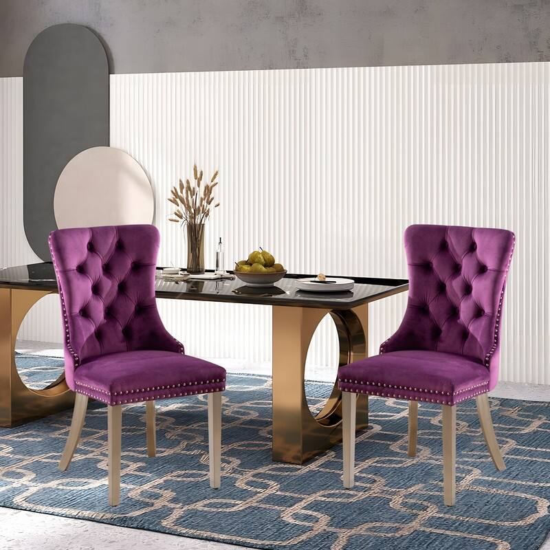 High-end Tufted Velvet Upholstered Nailhead Dining Chair Set of 6