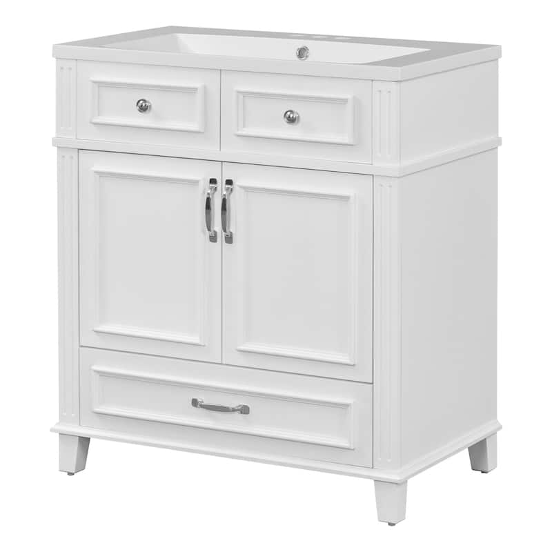 Roomfitters 30" Vanity with Resin Sink, Solid Wood Cabinet with Soft Closing Doors, Retro Freestanding Storage Style