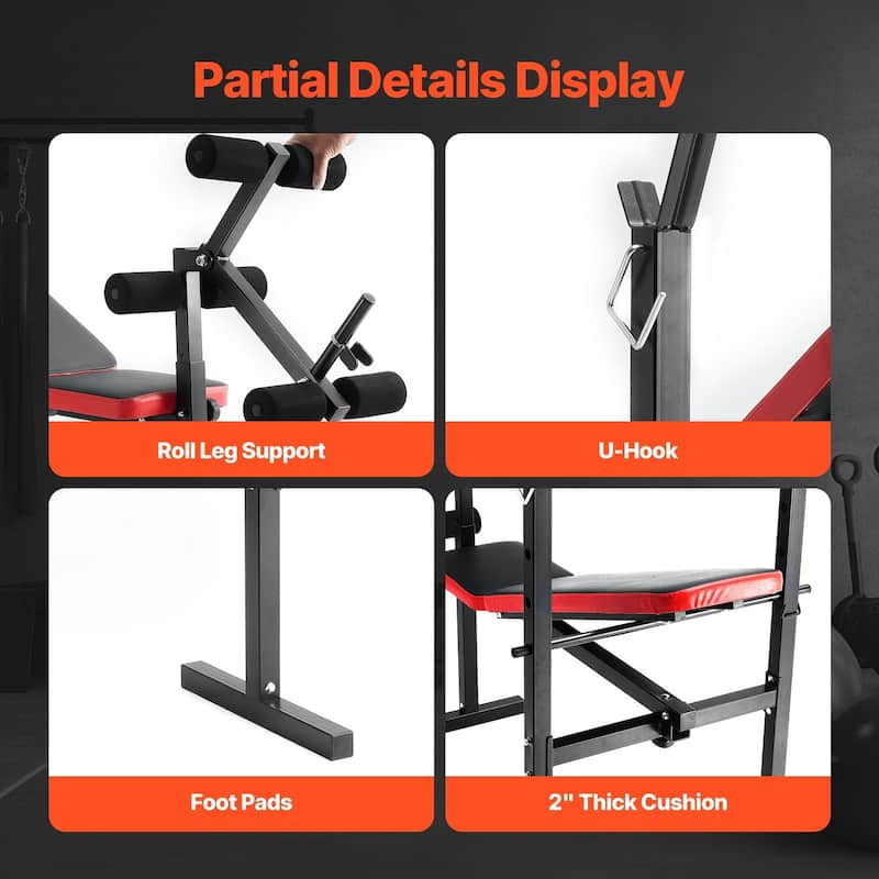 Black Steel Multi-Function Bench with Squat Rack & Foldable Design - 55.1x26.4x42.5 inch