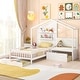 preview thumbnail 1 of 8, Gymax Twin Size House Bed Kids Platform Bed w/ Padded Bench & Floating White - Twin
