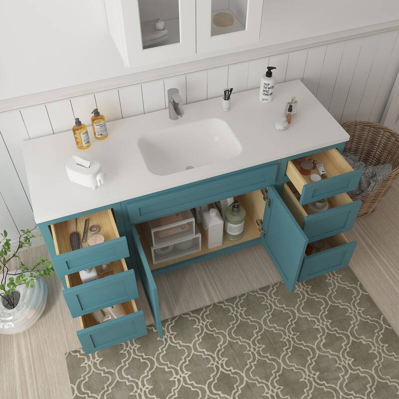 Vanity Art 60" Oak Freestanding Bathroom Vanity Cabinet without Top