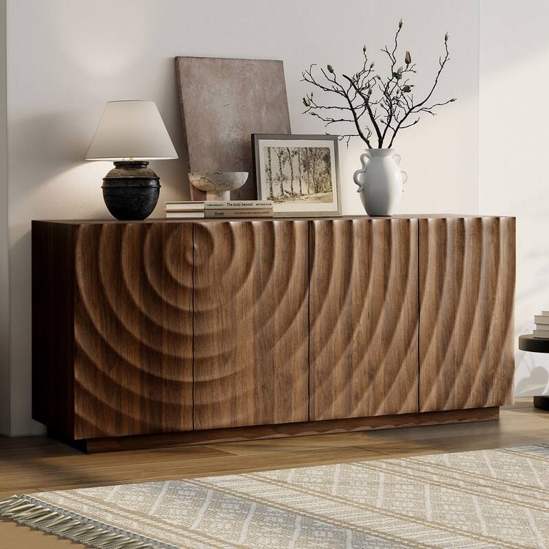 Stylish 4-Door Buffet Cabinet with Suspended Base for Living Room and Kitchen Storage Solutions