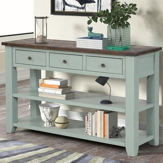 48'' Solid Pine Wood Top Console Table with 3 Drawers and 2 Shelves for ...