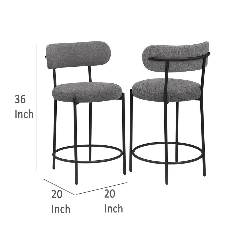 Winona Counter Height Chair Set of 2, Gray Boucle, Black Metal 25 Inch