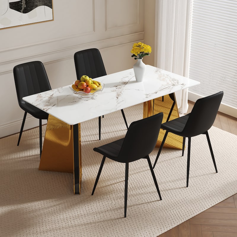 PU Leather Upholstered Solid Back Dining Chair Set of 4