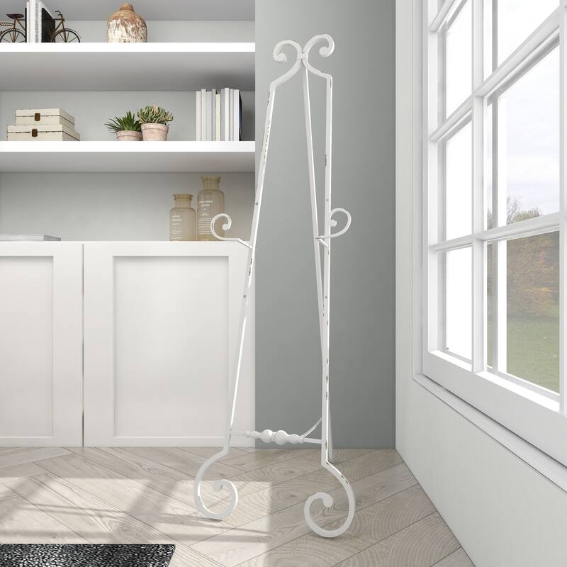 White Metal Large Adjustable 3 Tier Scroll Display Easel with Chain Support