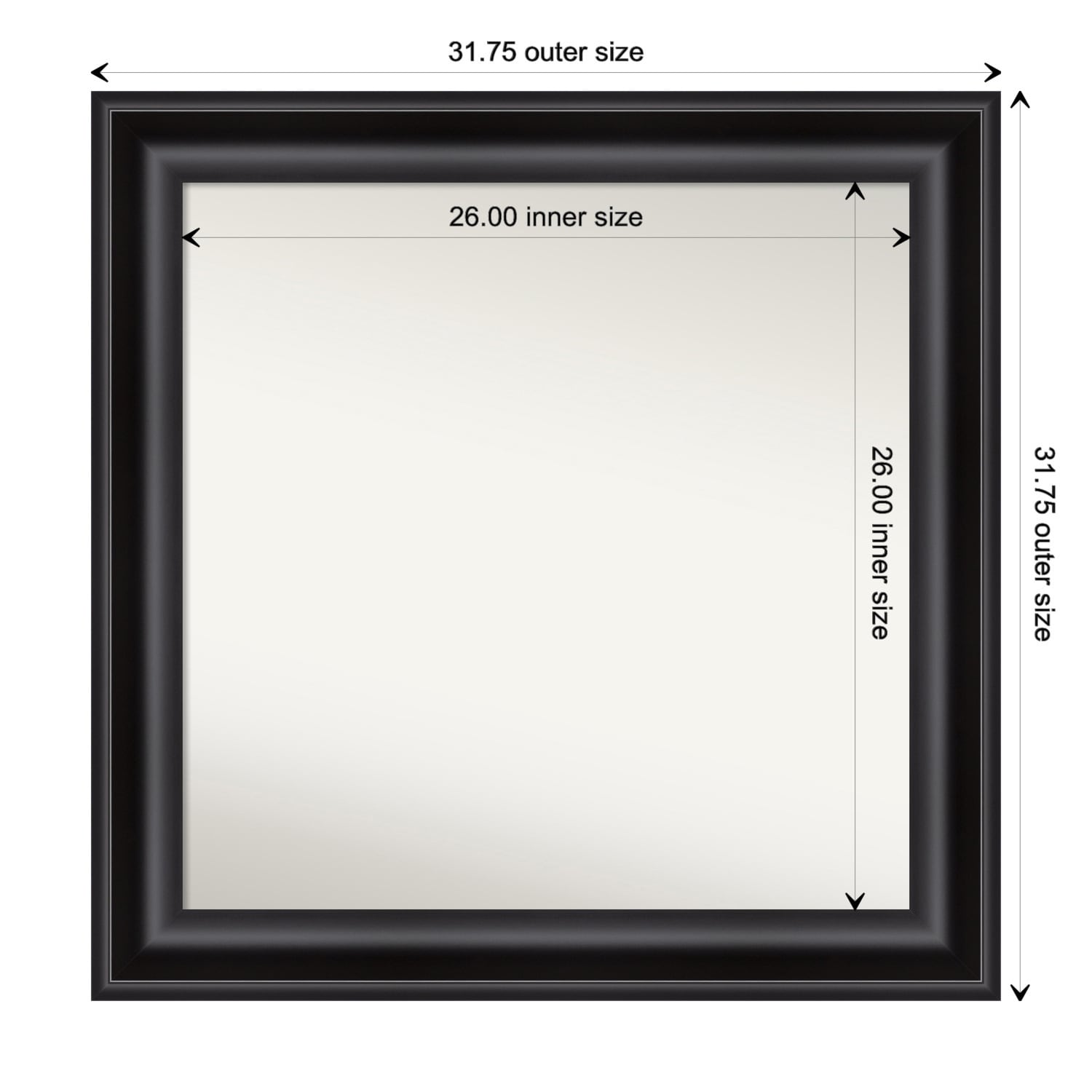 Grand Black Framed Non-Beveled Custom Wall Mirror, Bathroom Vanity Mirror