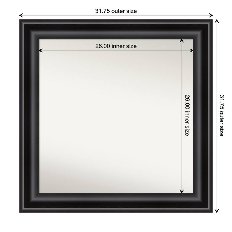 Grand Black Framed Non-Beveled Custom Wall Mirror, Bathroom Vanity Mirror - Outer Size: 31.75 x 31.75