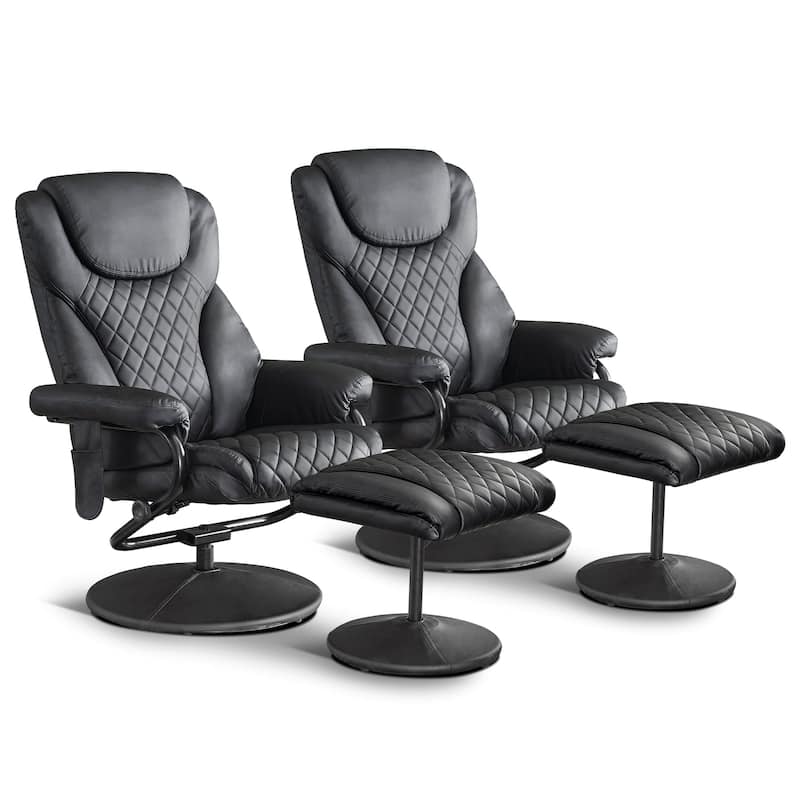 MCombo set of 2 Faux Leather Swivel Massage Recliner with ottoman - Black