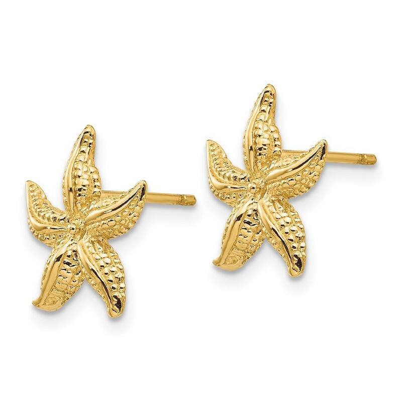 Curata 10k Yellow Gold 12.11x11.87mm Sea Shell Starfish Post Earrings