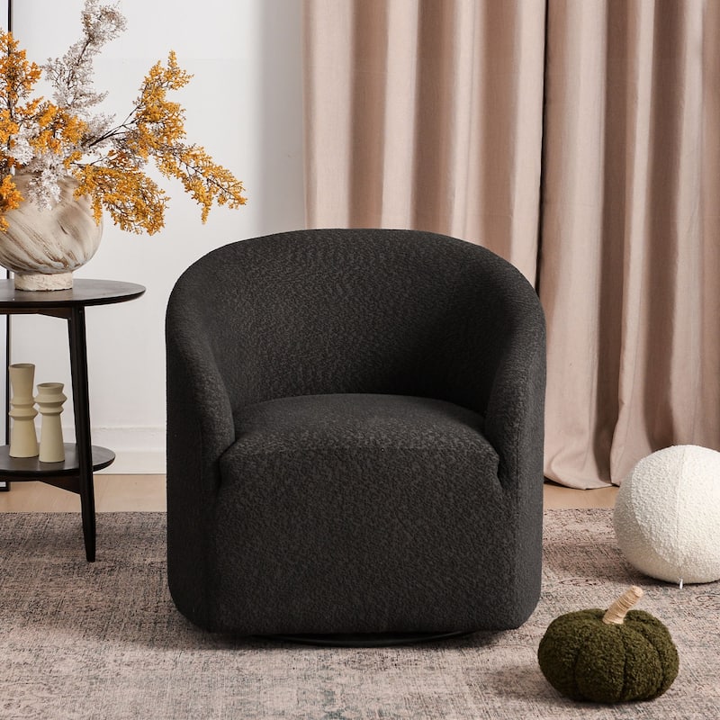 KINWELL 32"W Boucle Upholstered Swivel Barrel Accent Armchair - Dark Gray