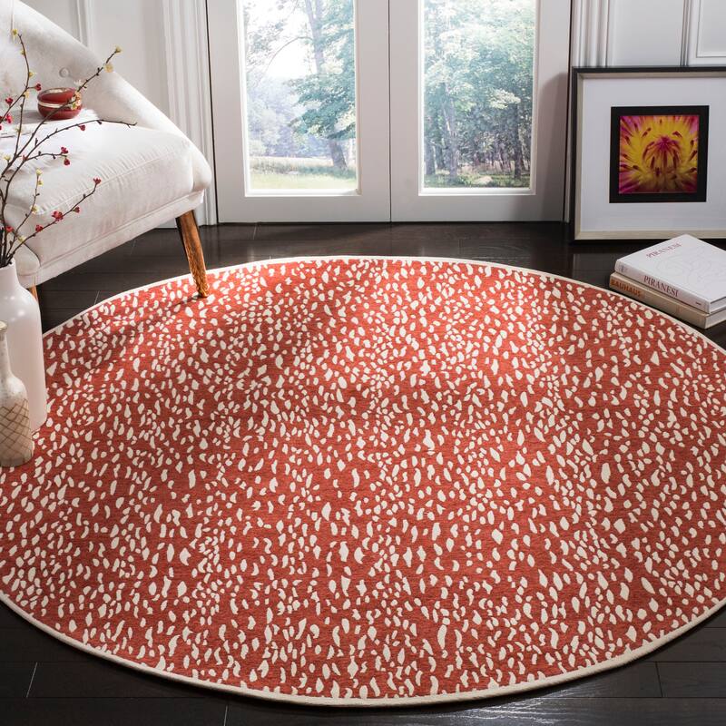SAFAVIEH Handmade Marbella Goril Modern Polyester Rug - 6' Round - Red/Ivory