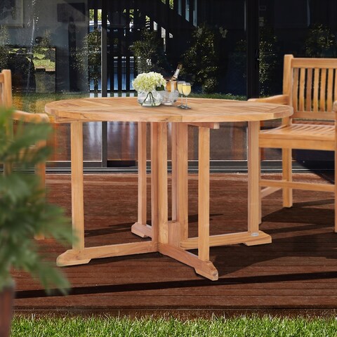 Chic Teak Butterfly Round Teak Wood Outdoor Patio Folding Dining Table, 47 Inch