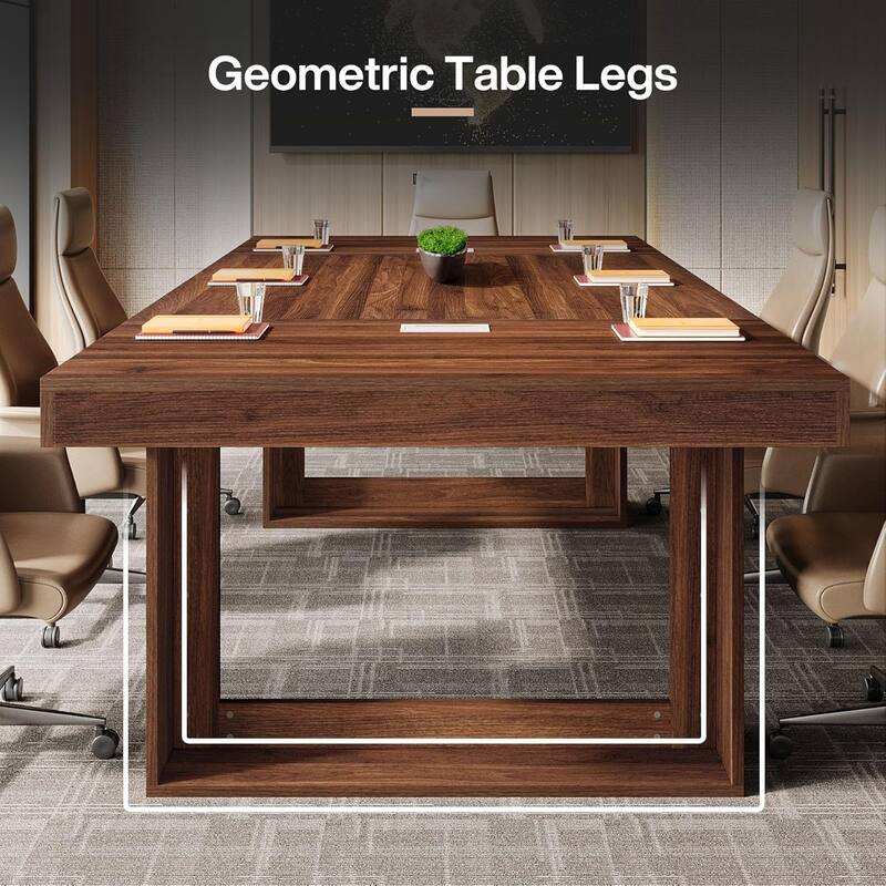 8FT Large Conference Table for 10 People, 94.5" W Large Meeting Table with 2 Cable Grommet