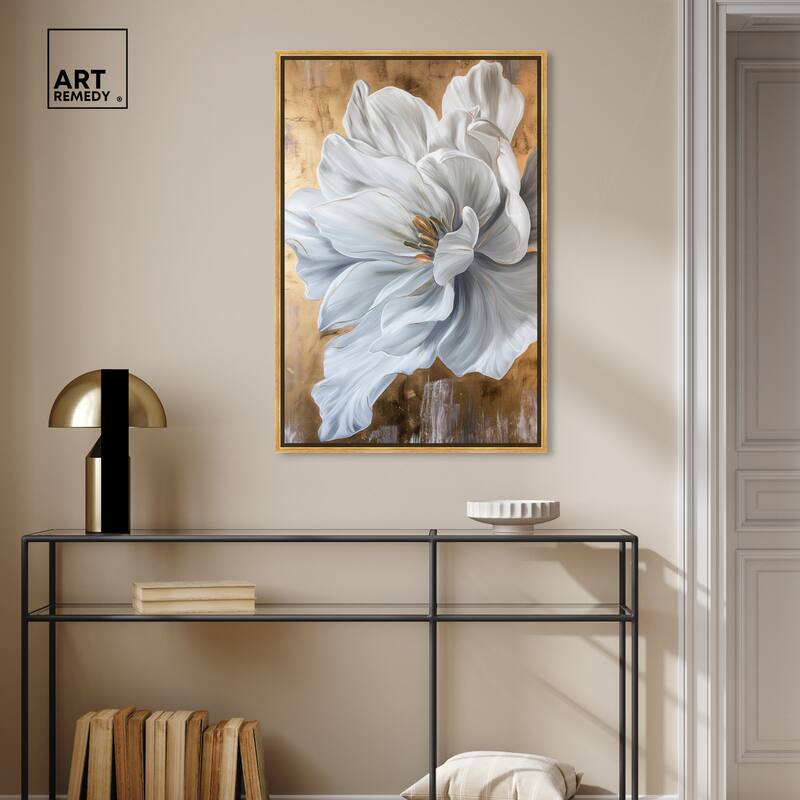 Art Remedy Bloom White Petals Framed Floral Fine 1 Piece Canvas Wall Art