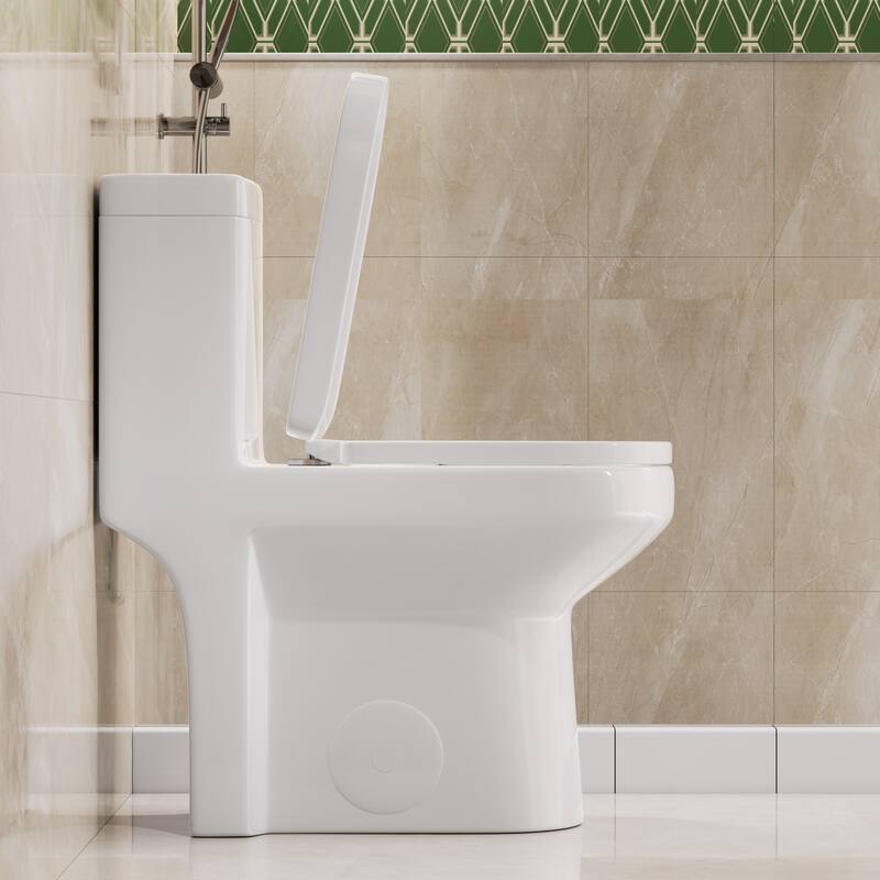 HOROW One-piece 0.8/1.28 GPF Dual Flush Round Toilet in White Seat Included -- 12" Rough in