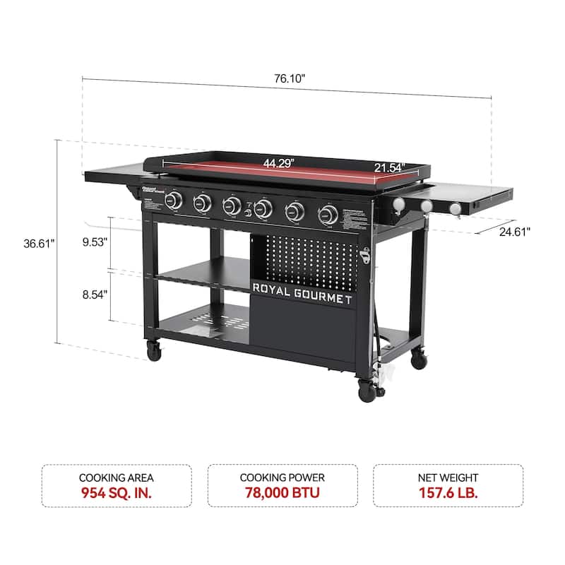 Royal Gourmet GB6000 44-Inch 6-Burner Flat Top Gas Grill Griddle