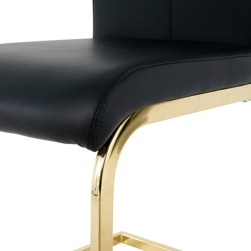 Modern Dining Room Chairs with Faux Leather Padded Seat and Golden Metal Legs（Set of 2）
