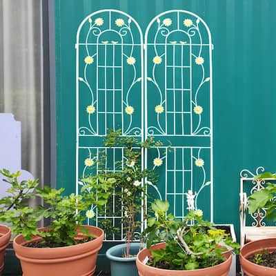 4 Pack Metal Garden Trellis 86.7" x 19.7" Rustproof Trellis for Climbing Plants Outdoor Flower Support Cream