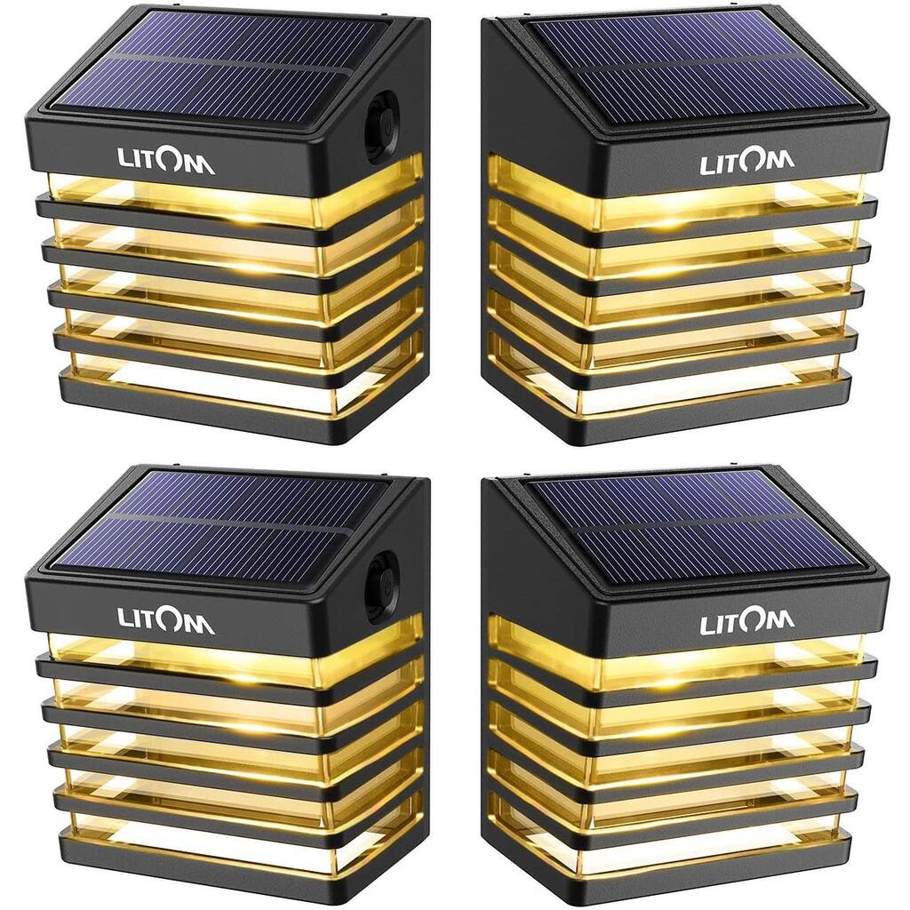 LITOM 4 Pack 2 Modes IP65 Waterproof Led Solar Fence Lights Deck Lights Outdoor for Garden Patio Front Door