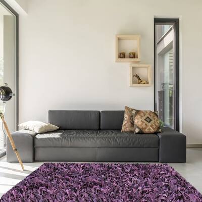 Purple Pelle Leather Shag Rug