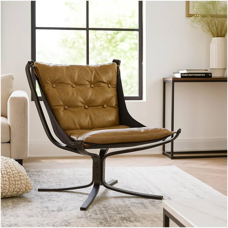 Faux Leather Upholstered Metal Frame Accent Chair with Star Base,Brown