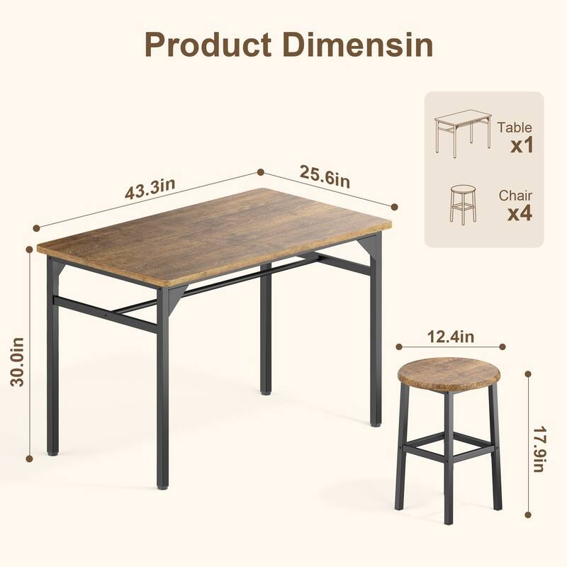 5-Piece Kitchen High Bar Dining Table and Chair Set for Pub and Dining Room
