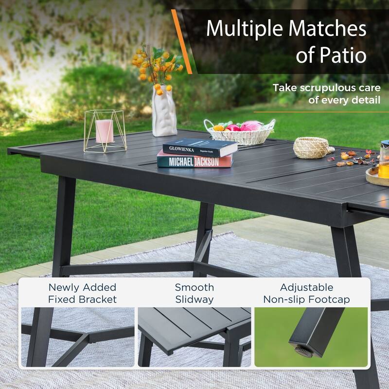 MAISON ARTS Expandable Outdoor Dining Table, Adjustable Metal Patio Garden Table for 6-8 Person, Black