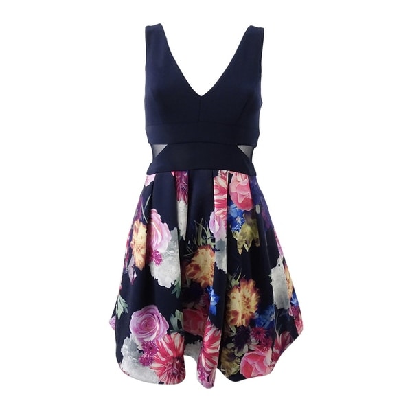 navy floral fit and flare dress