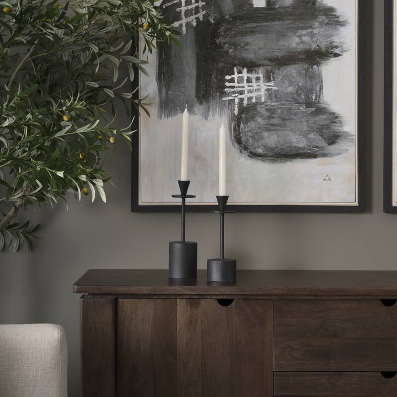 Petria Antiqued Gold Textured Metal Taper Candle Holders - 3.8L x 3.8W x 13.0H