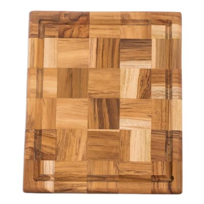 Novica Handmade Grid Union Teak Cutting Board