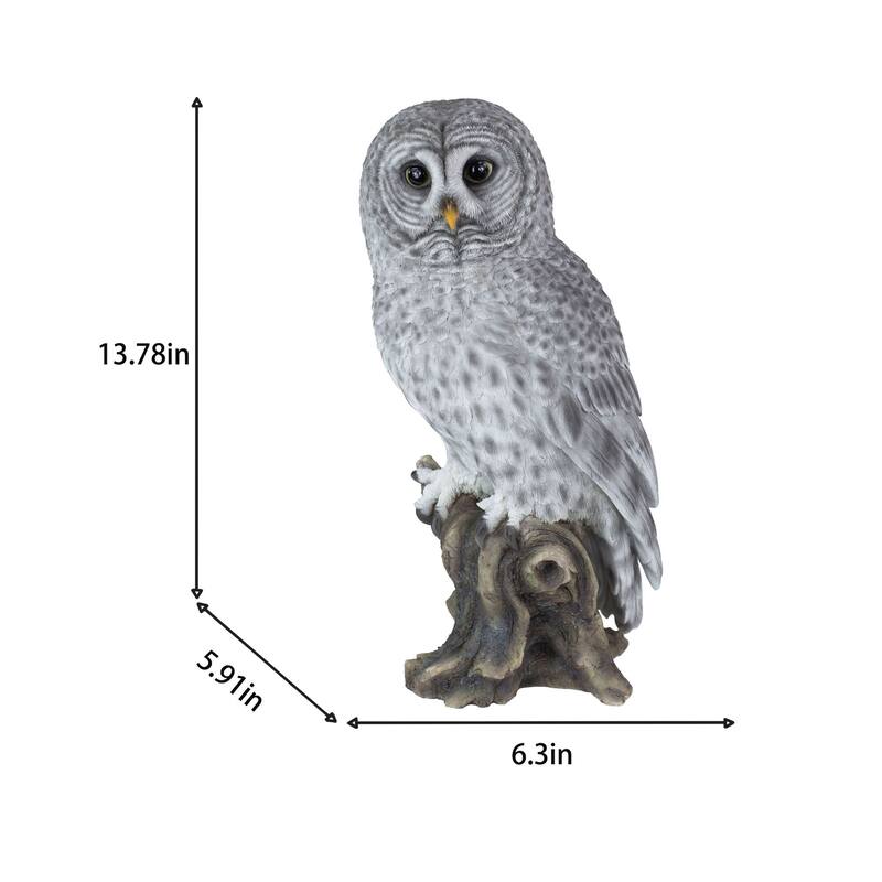Tawny Owl Standing on Branch Outdoor Garden Statue - 13.75"