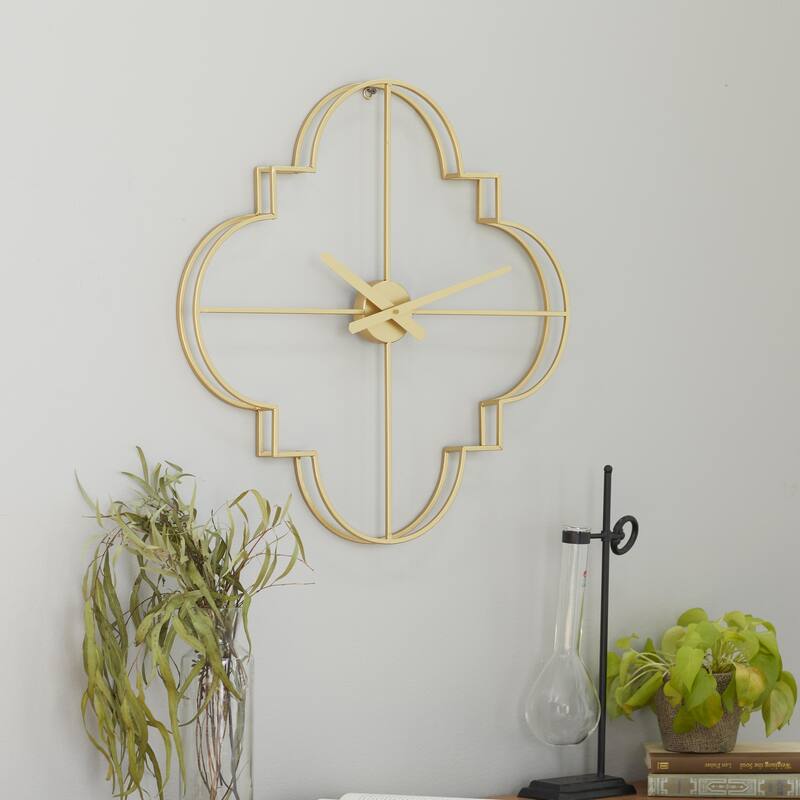 Metal Open Frame Quatrefoil Decorative Wall Clock - Gold - CosmoLiving by Cosmopolitan