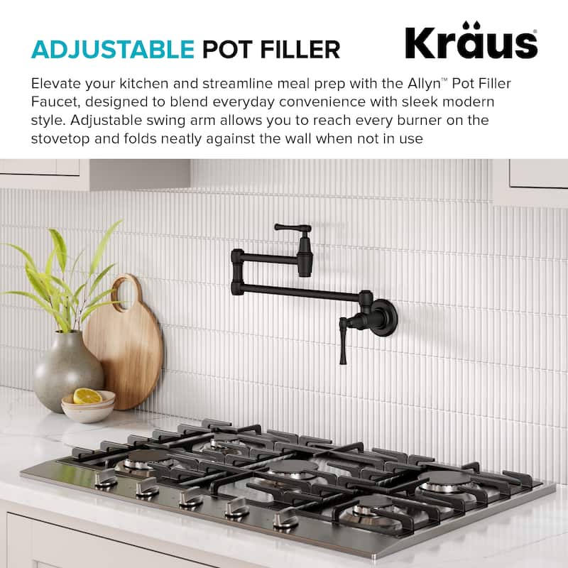 KRAUS Allyn Wall Mount Pot Filler Kitchen Faucet with Retractable Arm