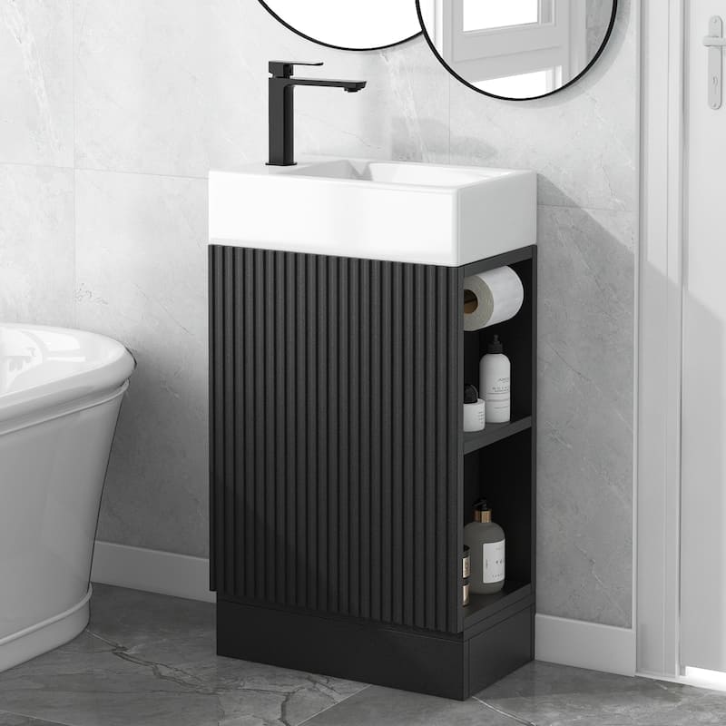 18.6" Bathroom Vanity with Sink, Bathroom Vanity Cabinet with Two-tier Shelf, Left or Right Orientation - Black
