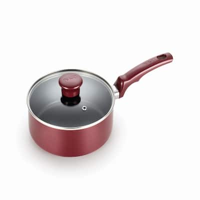 T-fal Essentials Non-Stick Cookware, 3 quart Saucepan, Red