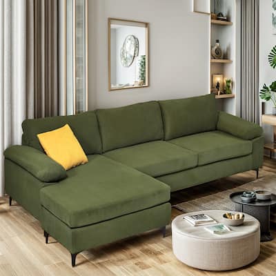 HOOOWOOO Modern Polyester Convertible Chaise Sofa with Metal Legs for Living Room