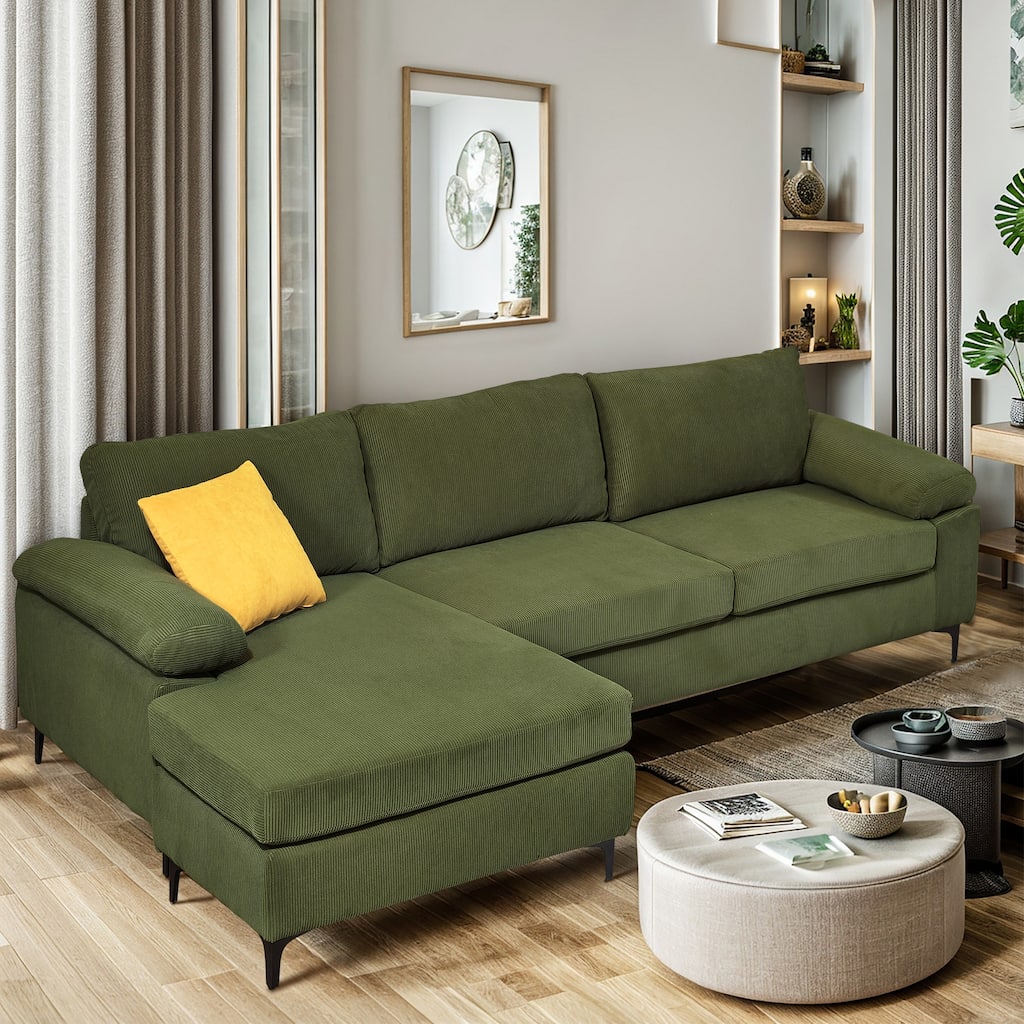 HOOOWOOO Modern Polyester Convertible Chaise Sofa with Metal Legs for Living Room