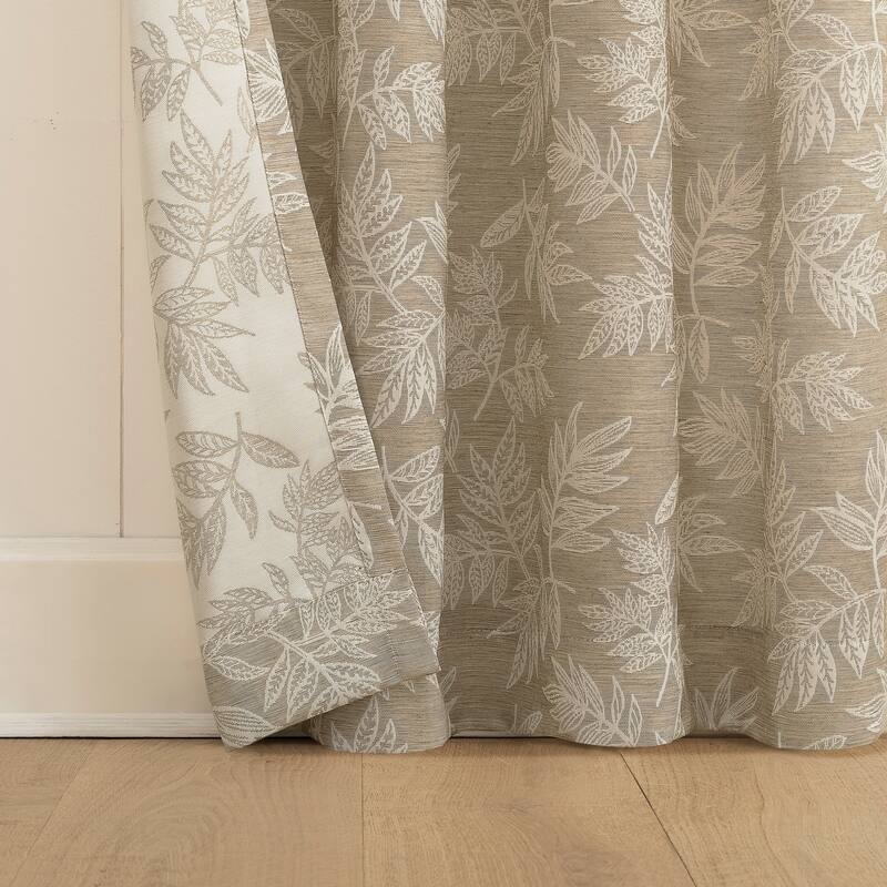 No. 918 Koda Woven Jacquard Leaf Semi-Sheer Rod Pocket 1-Piece Curtain Panel, Single Panel
