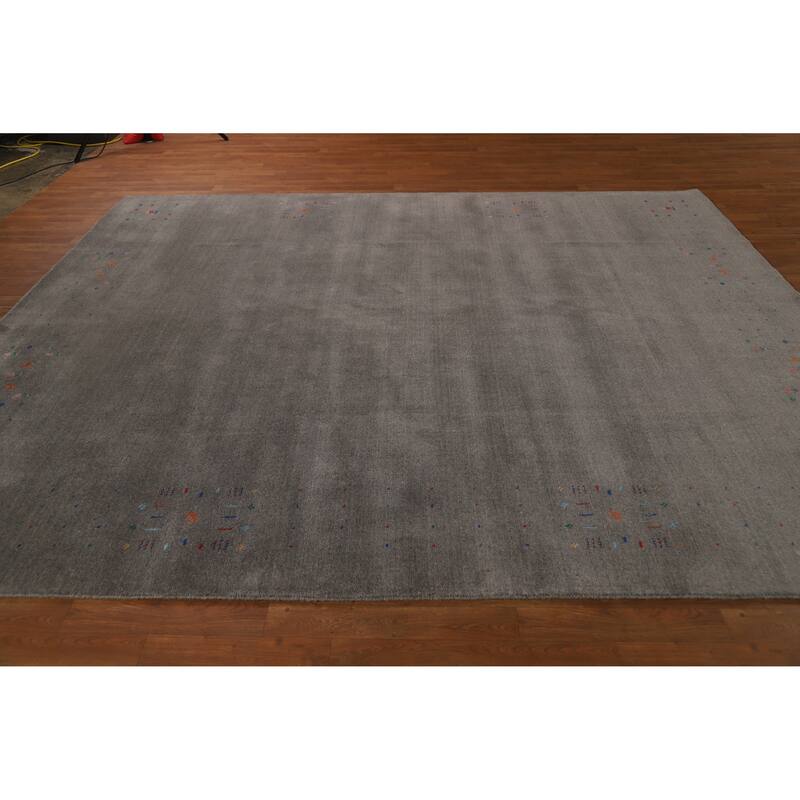 Hand Knotted Oriental 100% Wool Carpet Tribal Tribal Greys & Charcoal Gabbeh Area Rug - 10' 1'' X 8' 3''