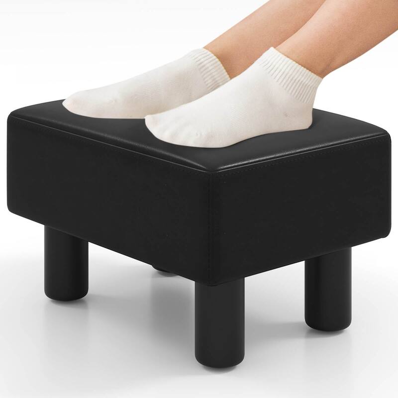 Costway Small Ottoman Footrest PU Leather Footstool Rectangular Seat