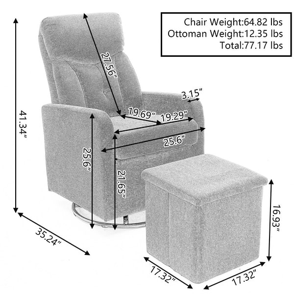 Teddy Fabric Swivel Rocking Chair With Storage Ottoman - Bed Bath ...